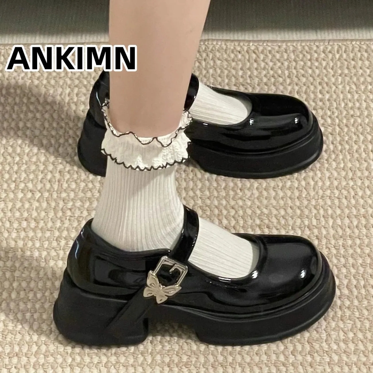 黑色松糕增高玛丽珍JK小皮鞋