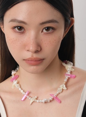 GetEmON原创高级感好运小众珍珠白水晶原石拼接男女串珠锁骨项链