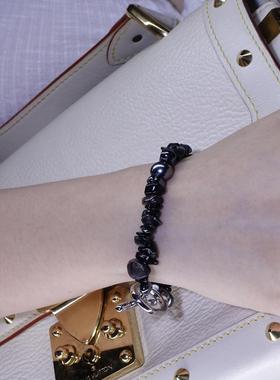 GetEmON原创高级感轻奢小众情侣叠戴黑曜石珍珠嘻哈好运手链