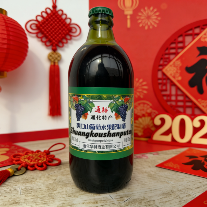 通裕吉林通化特产爽口山葡萄果酒500ml大瓶2度低度加气水果配制酒