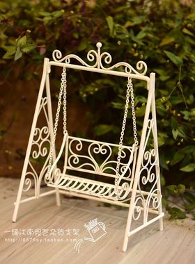 白色迷你铁艺双人秋千  微景观组合装饰摆件  多肉花园装饰