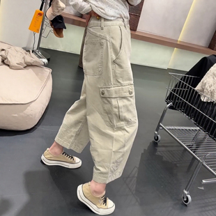 大码美式工装牛仔裤女2026新款秋季胖mm百搭显瘦九分阔腿老爹裤子