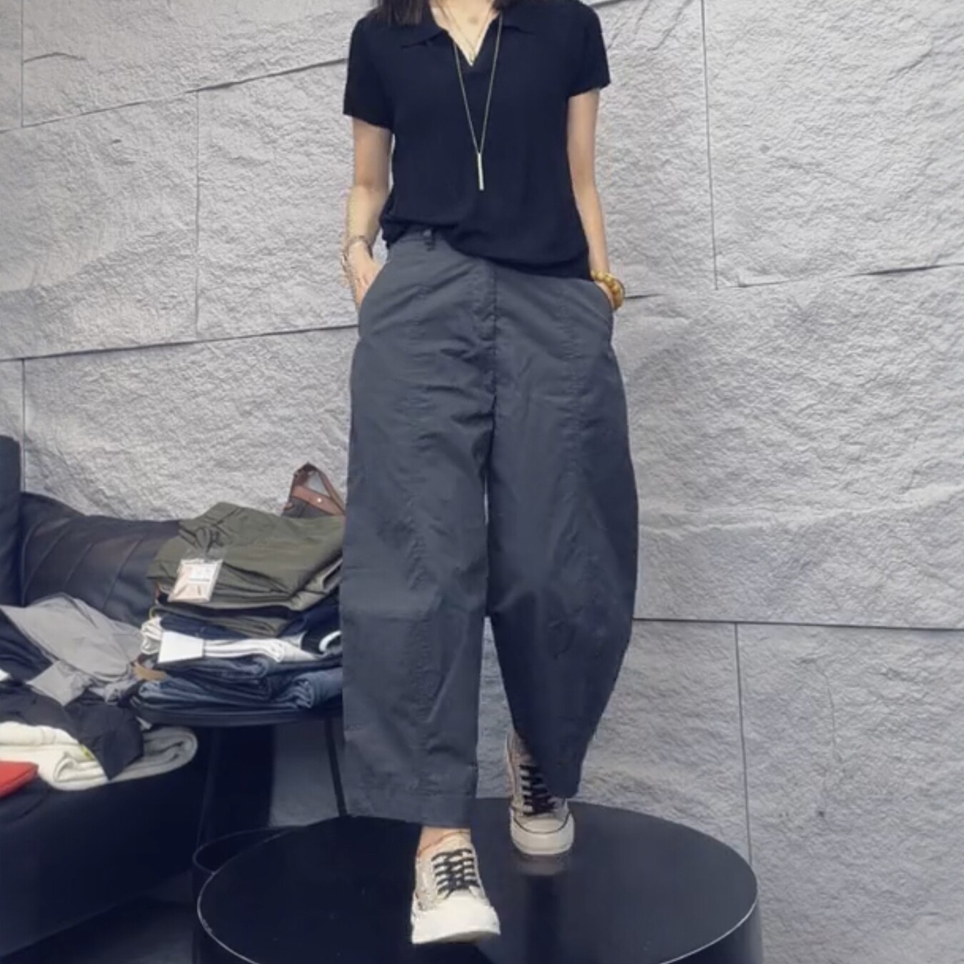 秋季爆款高腰大码显瘦阔腿裤女图片