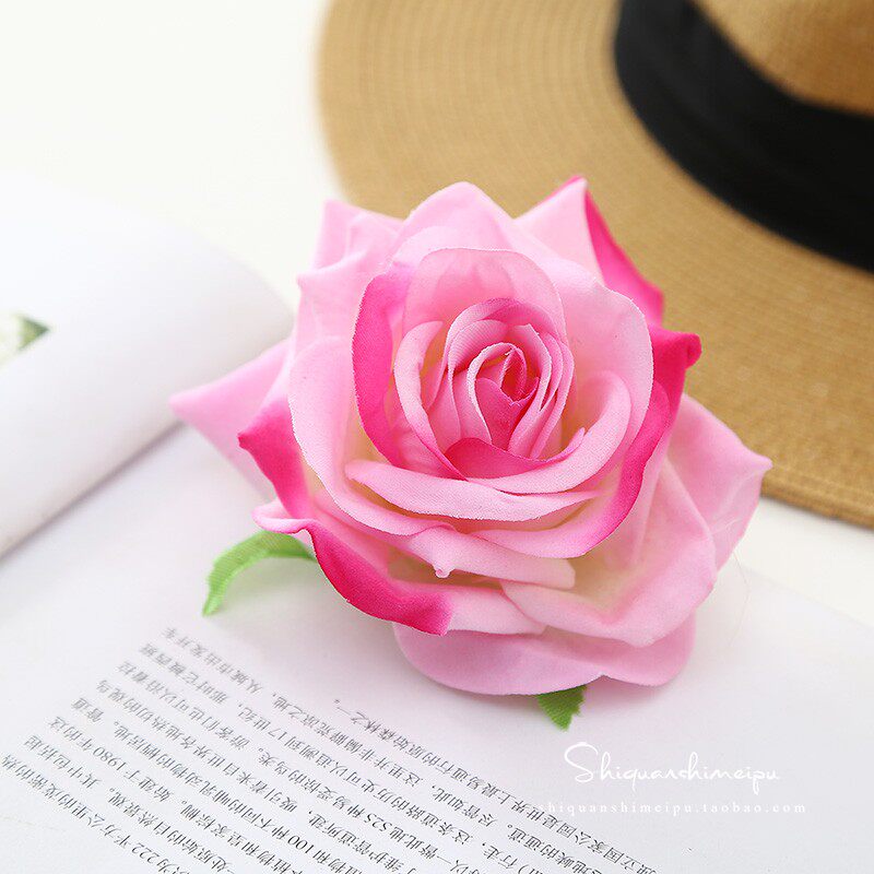 仿真玫瑰花头饰新娘结婚发夹红色花朵绢纱假花婚纱摄影拍照配饰品