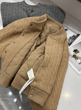 【现货】拉夫/RL 秋冬保暖舒适绞花针织夹棉飞行员夹克外套