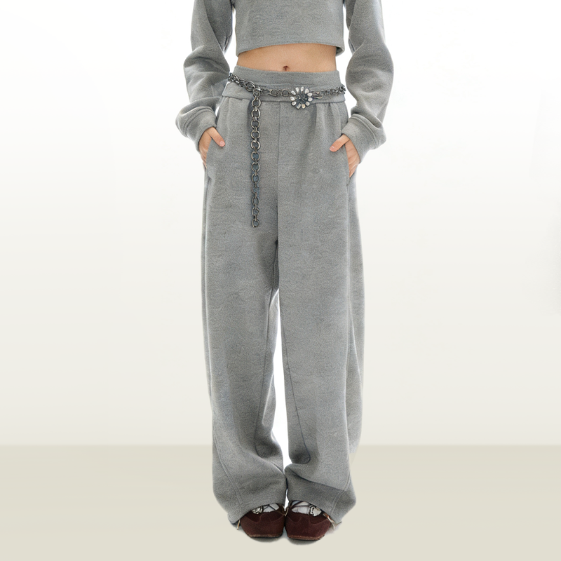 休闲直筒阔腿裤灰色香蕉卫裤