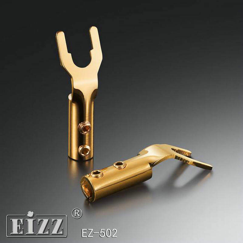 EIZZ 免焊音箱线Y插接线柱 紫铜镀无镍金喇叭线Y型插头 U插EZ-502