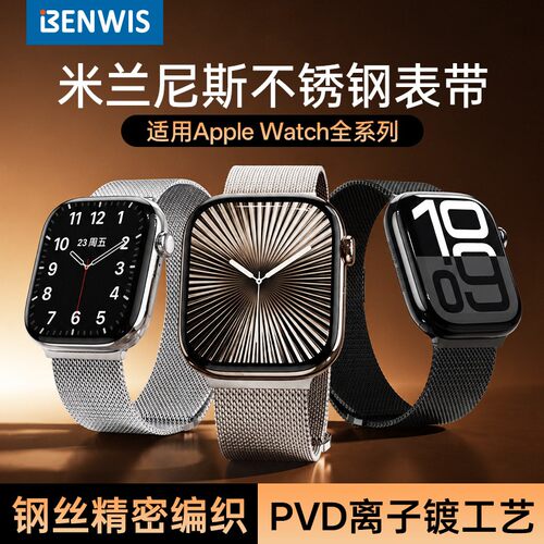适用苹果iWatch磁吸不锈钢表带