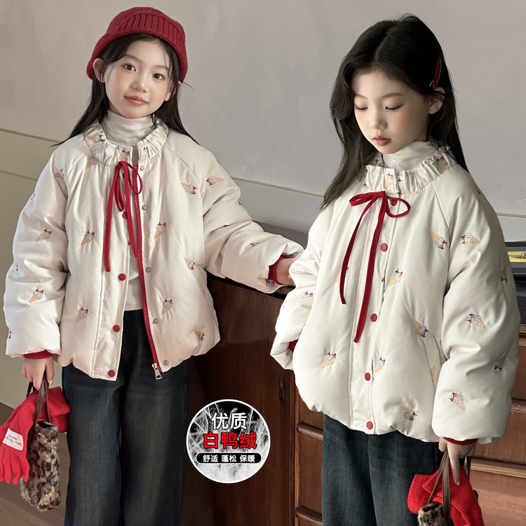 白鸭绒女童羽绒服冬装2025新款洋气初中生大童加厚儿童棉服外套冬
