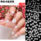 白色五瓣花送小钢珠立体树脂指甲装 网红爆款 美甲小白花大小混装 饰