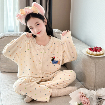 女童秋冬款法兰绒时髦家居服套装