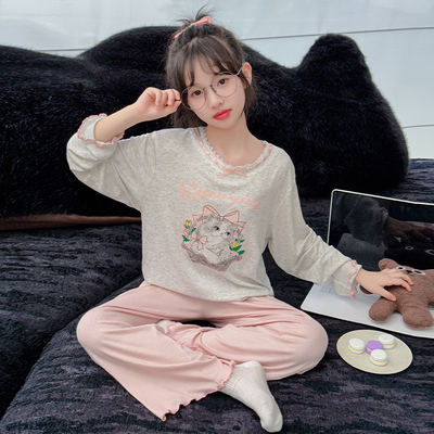 女童睡衣儿童春秋莫代尔长袖套装