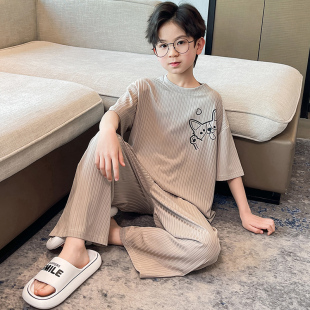 2026新款 夏天青少年大童男孩空调家居服 冰丝薄款 男童睡衣儿童夏季