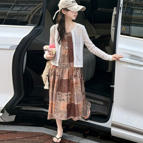 女童波西米亚吊带连衣裙两件套