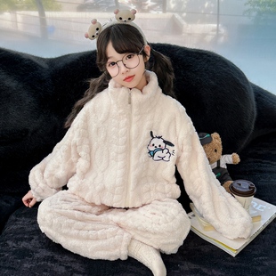 睡衣女款秋冬款2025新款女孩中大童加厚家居服休闲冬季珊瑚绒套装