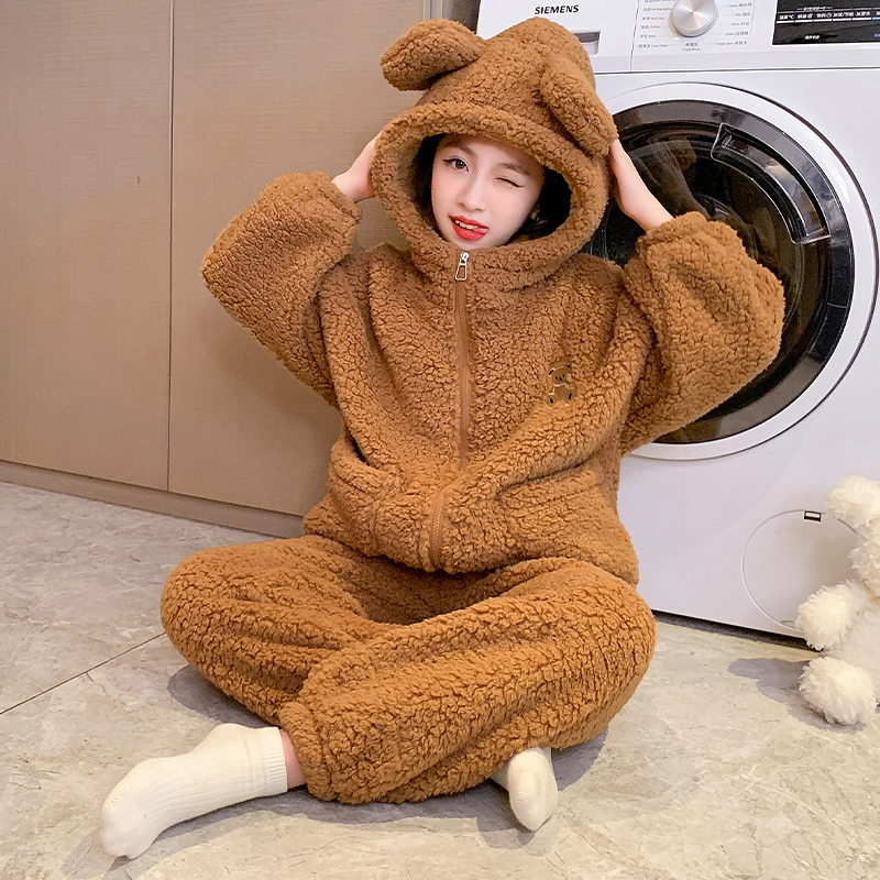 冬款女童保暖睡衣儿童女宝家居服