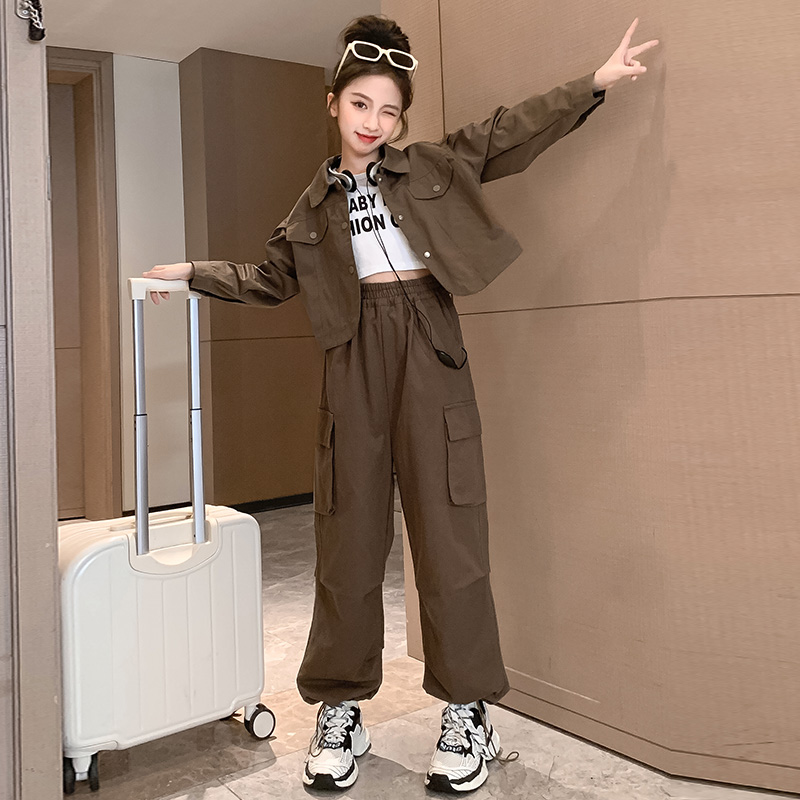 女童春秋装2025新款套装儿童网红大童洋气时髦工装春季炸街两件套