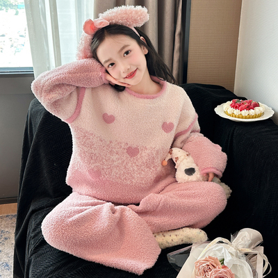 儿童珊瑚绒睡衣女童2025新款套装