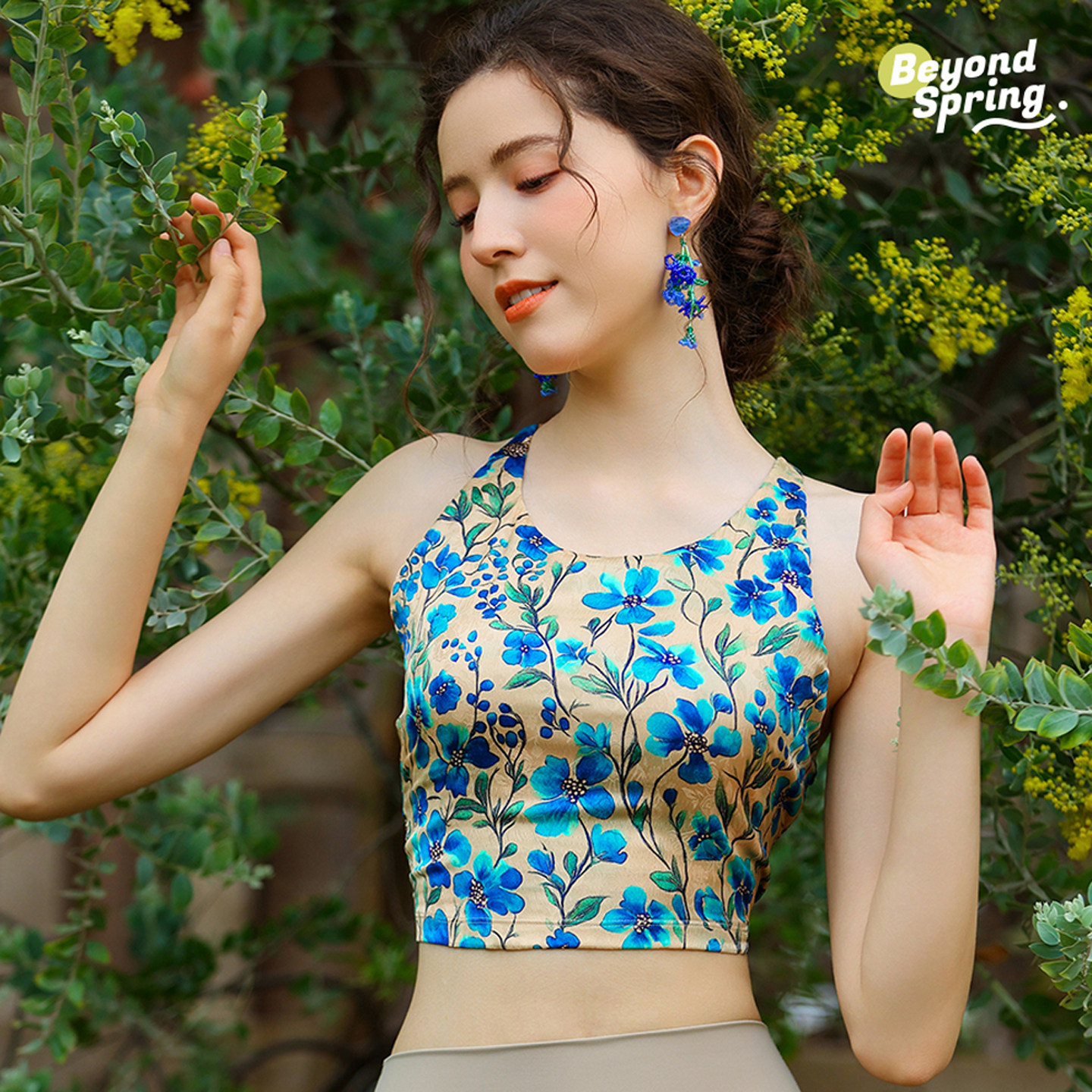 性感露背绑带花色运动瑜伽背心女