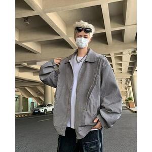 美式复古褶皱牛仔外套男春季潮牌宽松休闲夹克上衣jk168 p67图片
