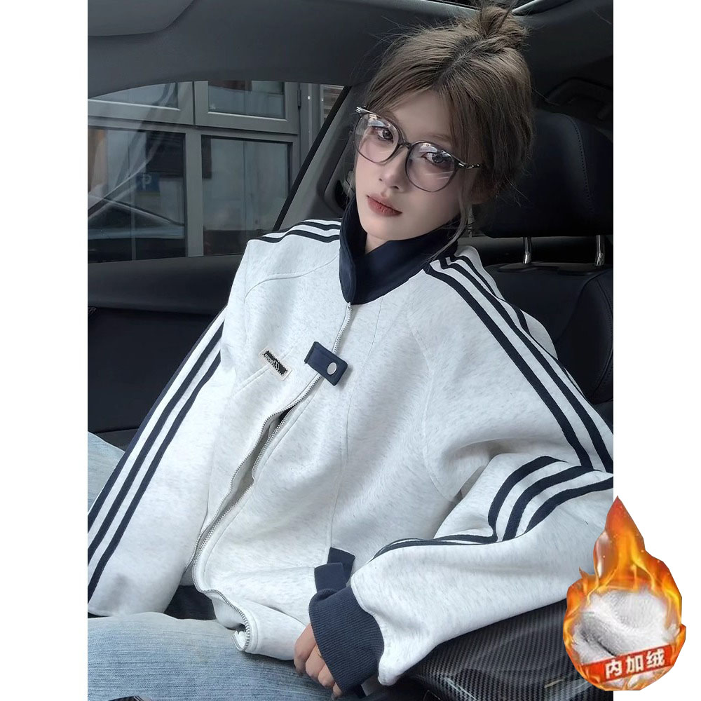 加绒卫衣男女秋冬痞帅撞色拼接棒球服学院风立领夹克hw106p55,男装夹克,星座204-3