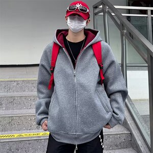 秋冬连帽卫衣开衫男女美式潮牌宽松情侣帽衫拉链外套w2648 p50图片