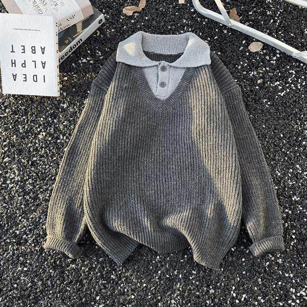美式复古翻领针织衫男春季撞色保暖毛衣潮my85p52,男装针织衫/毛衣,星座204-3