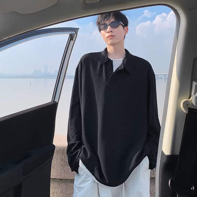 慵懒流行日系潮流简约原宿百搭气质文艺假两件POLOw229p42,男装Polo衫,星座204-3