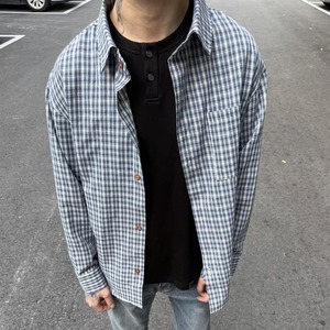 网图现货 高品复古衬衫男女格子长袖潮宽松薄款情侣衬衣cs71 p30图片