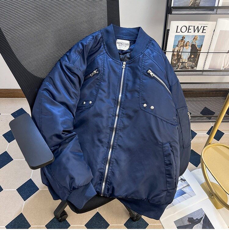 美式复古潮牌多拉链棉衣立领高级感痞帅宽松棉服潮m6102p85,男装棉衣,星座204-3
