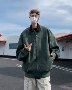 美式复古底特律外套夹克男女春季潮牌宽松翻领棒球服jk9319 p70图片