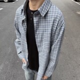 网图现货高品复古衬衫男女格子长袖潮宽松薄款情侣衬衣cs71p30，男装衬衫，星座204-3