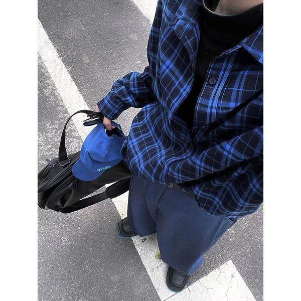 网图美式复古格子长袖衬衫男春季潮牌宽松休闲衬衣外套cs380p35，男装衬衫，星座204-3