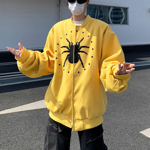 美式蜘蛛刺绣呢子夹克外套男女情侣休闲棒球服jk8540 p60图片