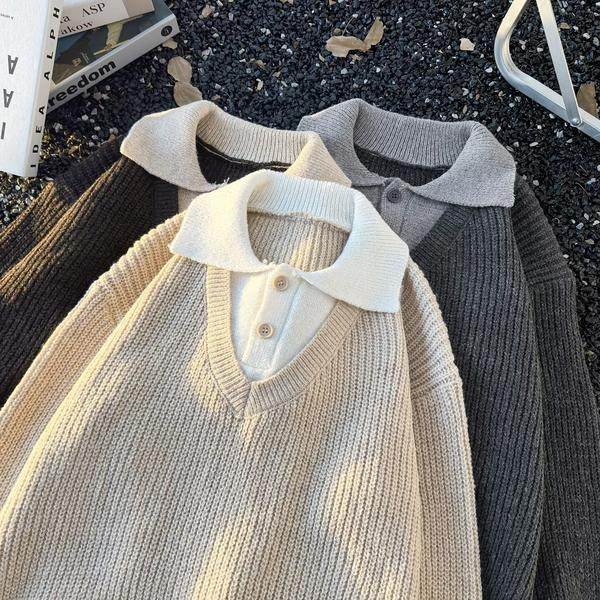 美式复古翻领针织衫男春季撞色保暖毛衣潮my85p52，男装针织衫/毛衣，星座204-3