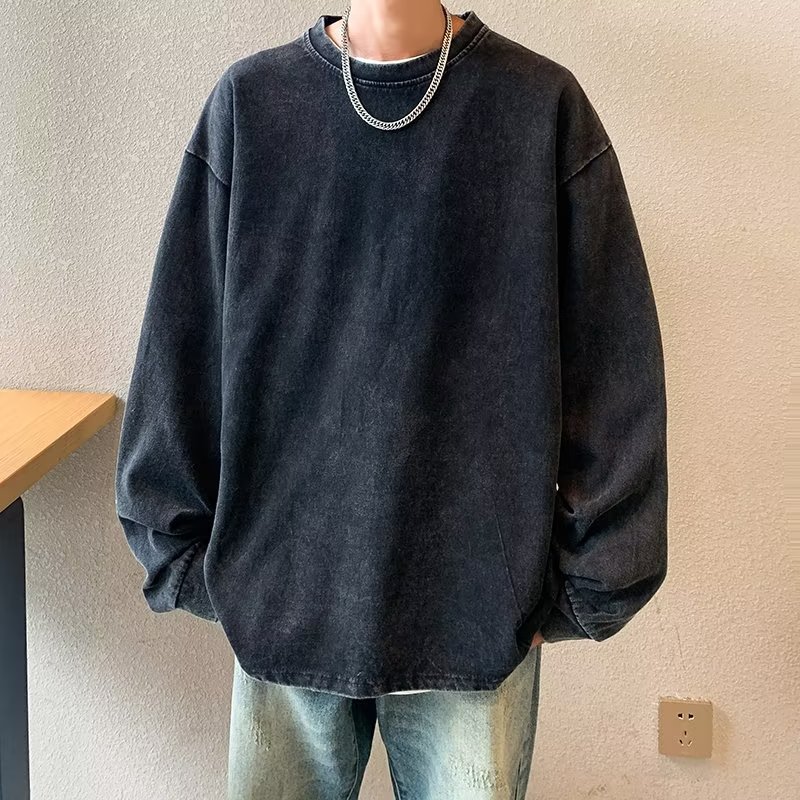 水洗卫衣男秋季内搭上衣圆领宽松长袖打底衫wy001p40,男装T恤,星座204-3