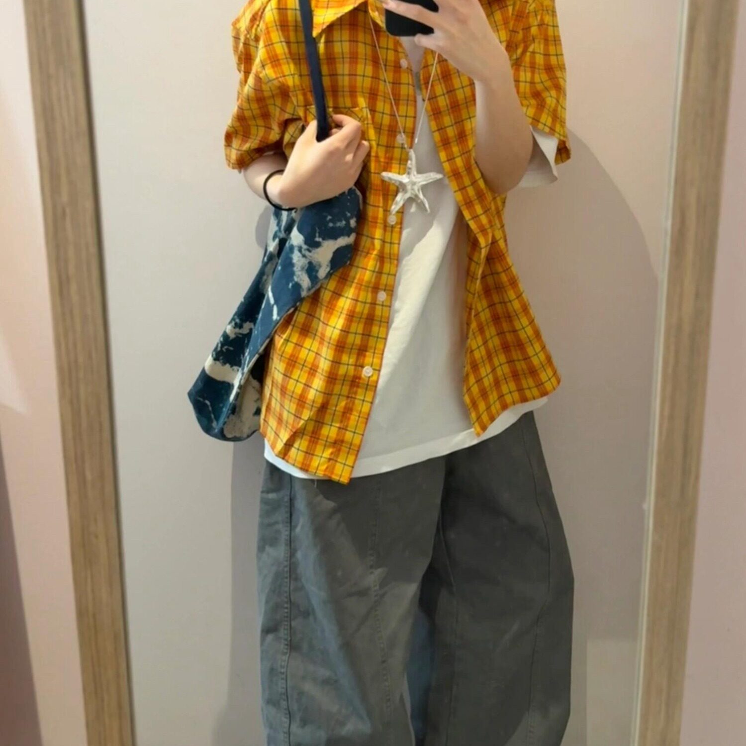 网图美式复古短袖格子衬衫女夏季小个子外搭休闲衬衣dc2269p35,男装T恤,星座204-3
