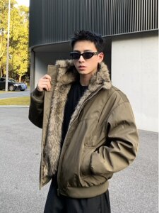 网图 冬季毛领棉衣外套男加厚保暖宽松棉服美式解构棉袄m769 p90图片