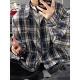 网图高品复古格子长袖衬衫男春季潮牌宽松休闲衬衣外套cs309p32，男装衬衫，星座204-3