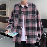 春季日系复古格子长袖衬衫男潮牌宽松休闲衬衣外套cs324p35，男装衬衫，星座204-3