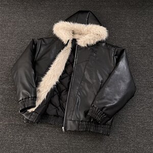网图 美式男女外套秋冬季毛领连帽棉服加厚座山雕皮棉衣m94 p115图片