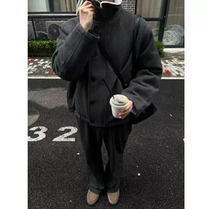 网图简约时尚混纺前纤丝套羊羔绒棉服潮流百搭文艺日系m267 p77图片