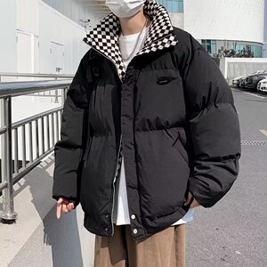 棋盘格棉衣外套男女冬复古港风宽松面包原宿棉服m9903 p65图片