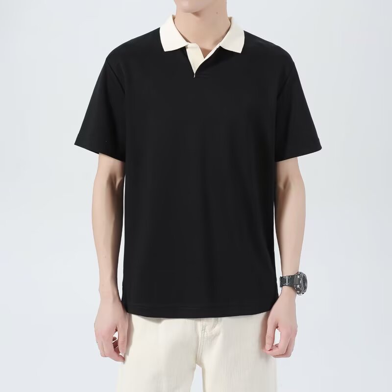 夏季撞色翻领短袖POLO衫男潮牌休闲宽松日系纯色T恤t009p30,男装Polo衫,星座204-3