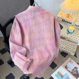 粉色泡泡纱格子衬衫男长袖秋季美式宽松情侣休闲衬衣cs314p35，男装衬衫，星座204-3