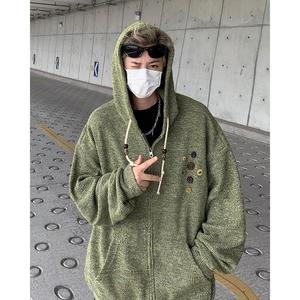 美式复古纽扣针织连帽外套男秋冬款潮牌宽松慵懒开衫my283 p55，女装短外套，星座204-3