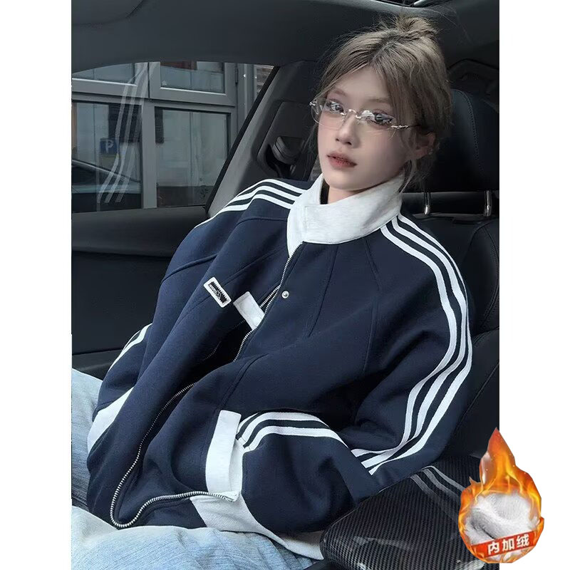加绒卫衣男女秋冬痞帅撞色拼接棒球服学院风立领夹克hw106p55,男装夹克,星座204-3