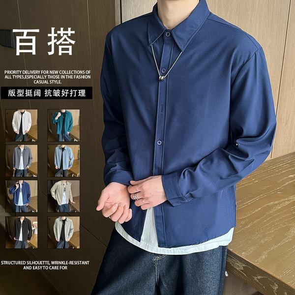 8色春季长袖衬衫男韩版潮流宽松休闲衬衣外套c05p35,男装衬衫,星座204-3