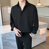 垂感长袖冰丝衬衫男秋季宽松情侣薄款翻领衬衣外套cs006p28，男装衬衫，星座204-3