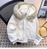 网图冬季座山雕毛领连帽毛呢棉服男加厚保暖棉衣外套m367p90，男装棉衣，星座204-3